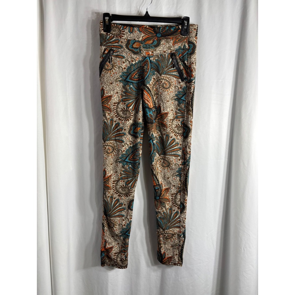 Coco Carmen Paisley Print Leggings S /M High Waist Zipper‎ Accent
